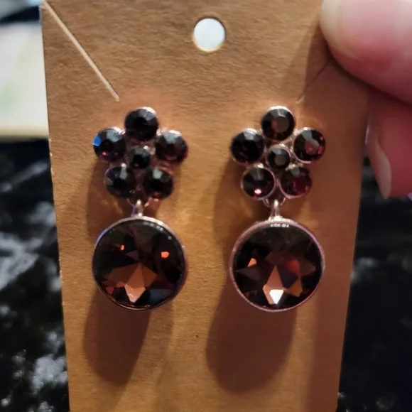 Faux Smokey Topaz Dangle Earrings - Picture 3 of 6